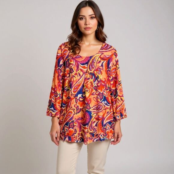 Soft Surroundings Multicolor Blouse • Layered Look • Bright & Artsy Vacation - Picture 2 of 9